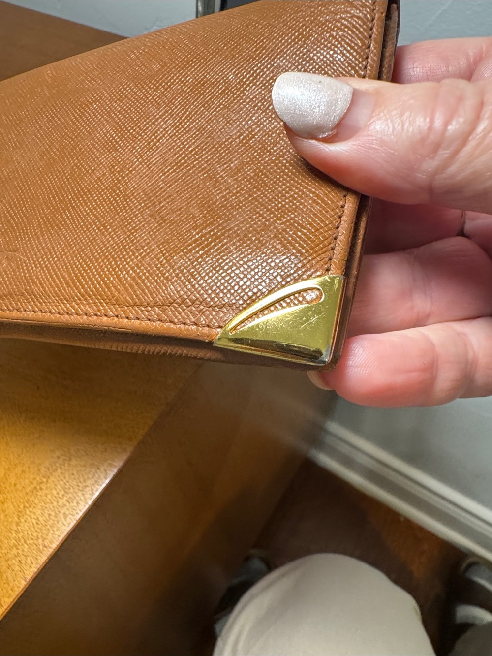 Givenchy Tan Saffiano Leather Long Wallet with Gold Corner Vintage - Picture 3 of 12